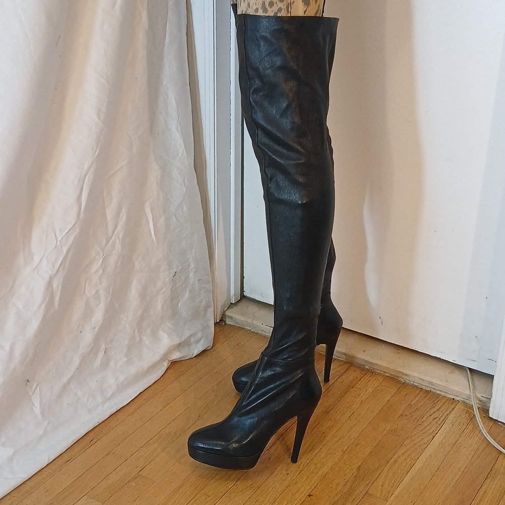 Stunning Like New Barneys (New York) Black Leather Over-the-Knee Platform  Boots - Picture 5 of 16